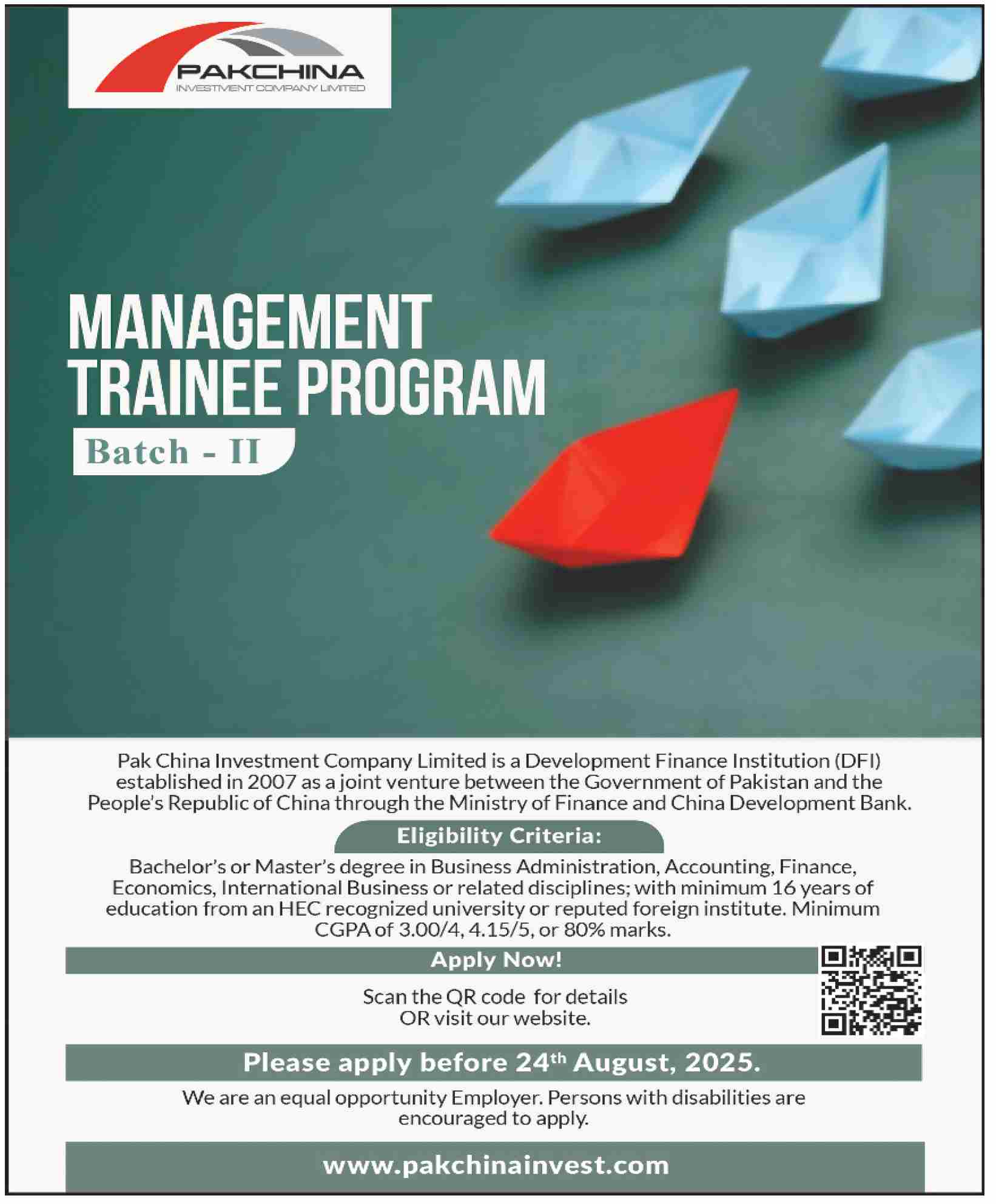 Admission Open in PakChina Investment Company Limited